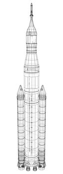 Space rocket concept outline. 3d illustration. Wire-frame style