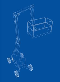 Aerial platform concept outline. 3d illustration. Wire-frame style