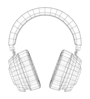 Headphones concept outline. 3d illustration. Wire-frame style