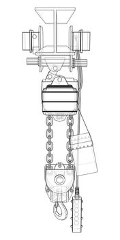 Winch or lifting machine concept outline. 3d illustration. Wire-frame style