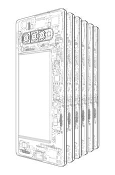 Smartphones concept outline. 3d illustration. Wire-frame style