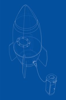 Electric Rocket Charging Station Sketch. 3d illustration