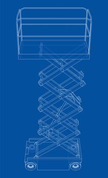 Scissor lift concept outline. 3d illustration. Wire-frame style