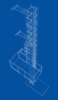 Mast lifts outline. 3d illustration. Wire-frame style