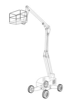 Aerial platform concept outline. 3d illustration. Wire-frame style