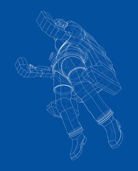 Astronaut concept. 3d illustration. Wire-frame or blueprint style