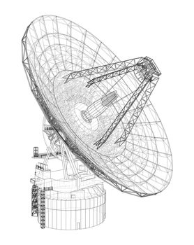 Radio Telescope concept outline. 3d illustration. Wire-frame style