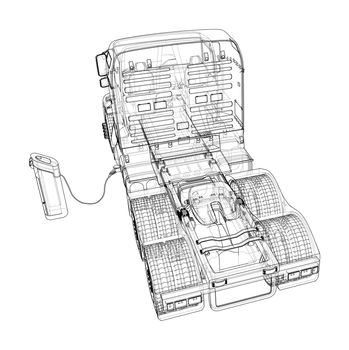 Electric Truck Charging Station Sketch. 3d illustration