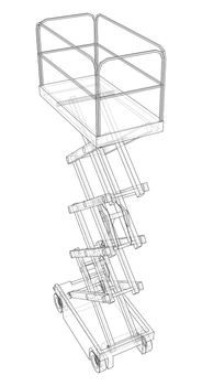 Scissor lift concept outline. 3d illustration. Wire-frame style