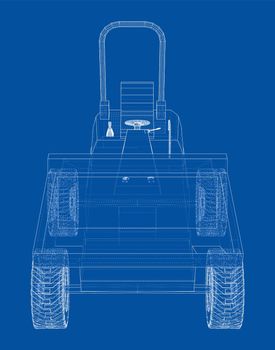 Dumper Truck. 3d illustration. Wire-frame or blueprint style