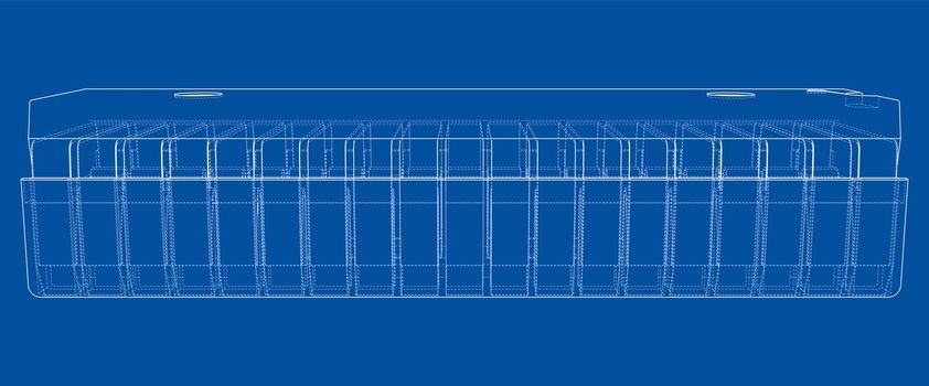 3D microchip. 3d illustration. Wire-frame or blueprint style