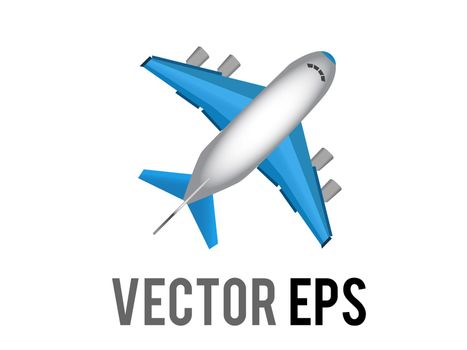 The vector white literal airplane icon with blue wings and engines, represent global air travel or flight mode
