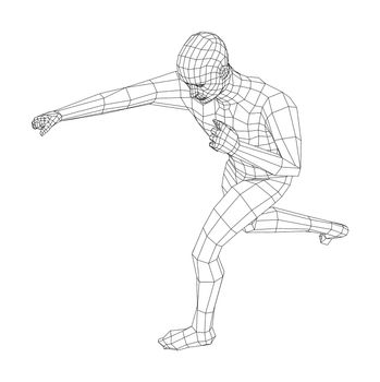 Wireframe boxing man. 3d illustration. Man in boxing pose