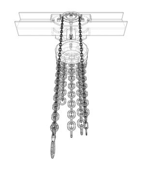 A Hoist on the beam. 3d illustration. Wire-frame style