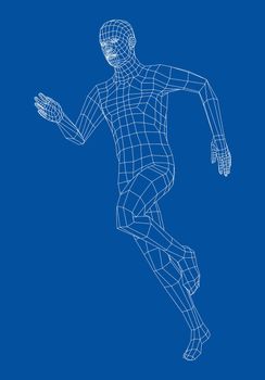 Wireframe running man. 3d illustration. Man in running pose