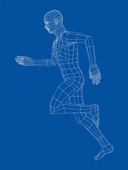 Wireframe running man. 3d illustration. Man in running pose