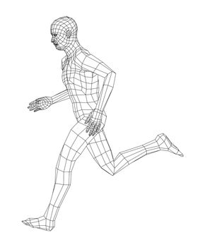 Wireframe running man. 3d illustration. Man in running pose