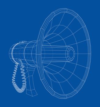 Megaphone concept outline. 3d illustration. Wire-frame style