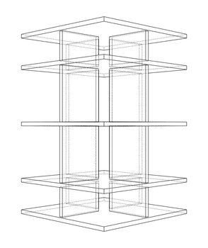 Empty showcase outline. 3d illustration. Wire-frame style