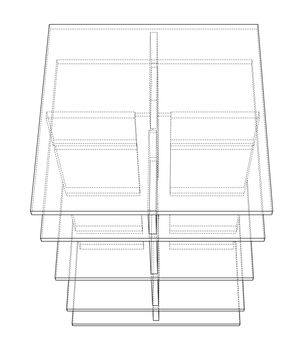 Empty showcase outline. 3d illustration. Wire-frame style