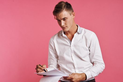 portrait of a man learning positive emotions student isolated background. High quality photo