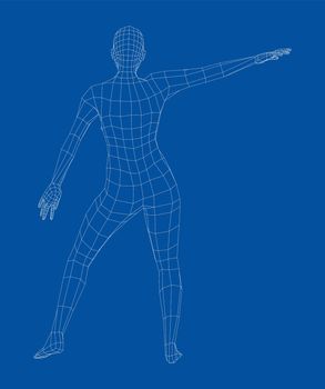 Wireframe ballerina or dancer in dance pose. 3d illustration