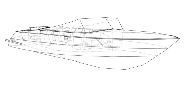 Modern boat with seats and protective glass. 3d illustration