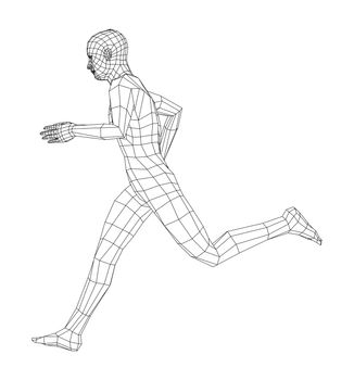 Wireframe running man. 3d illustration. Man in running pose