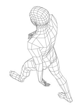 Wireframe walking man. 3d illustration. Man in walking pose