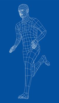 Wireframe running man. 3d illustration. Man in running pose