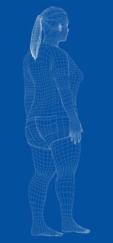 Fat woman, before weight loss in sportswear. 3d illustration. Back view