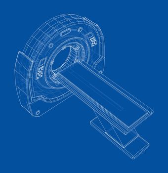 Magnetic resonance imaging or MRI. Wire-frame style. 3d illustration