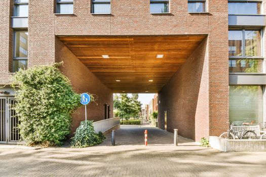 Precarious view of a multi-storey brick building