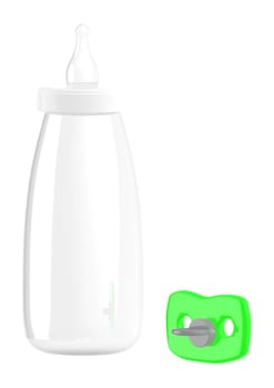 3d empty baby bottle and a pacifier - 3d rendering