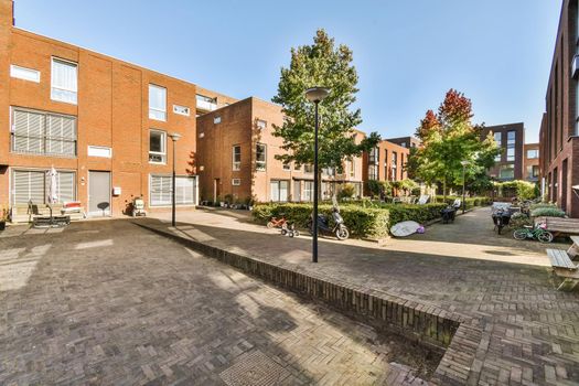 Precarious view of a multi-storey brick building