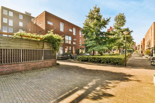 Precarious view of a multi-storey brick building