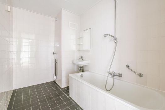 Luxury interior design of a bathroom with marble walls