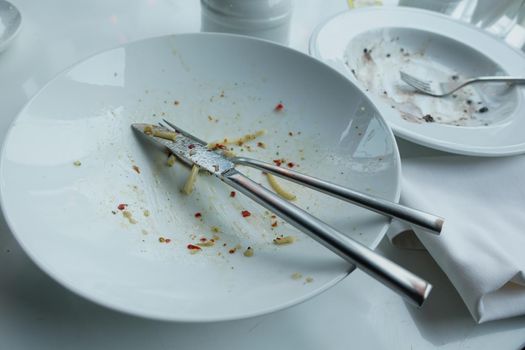Empty plate after eating on table ,