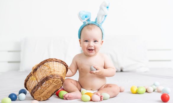 Cute little boy with bunny ears, Easter.