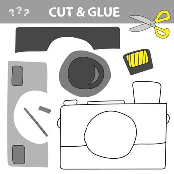 Cut and glue - Simple game for kids. Camera front view. Education paper game for preshool children. Vector illustration.