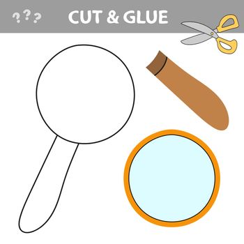 Cut and glue - Simple game for kids. Magnifier vector. Use scissors and glue and restore the picture inside the contour.