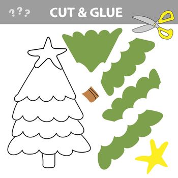 Cut and glue - Simple game for kids. Cartoon Christmas Tree
