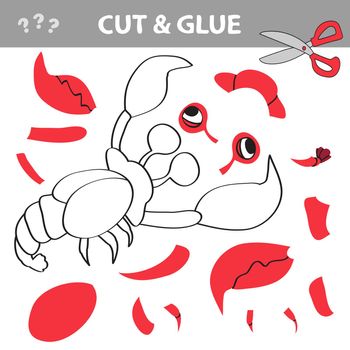 Cut and glue - Simple game for kids. Cartoon Game for Preschool Children with Funny Crayfish or Crawfish Animal
