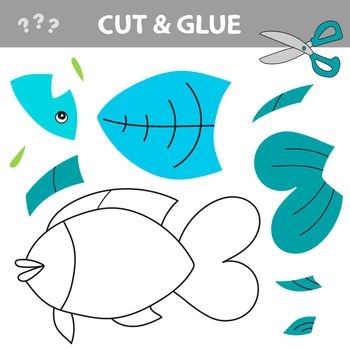 Cut and glue - Simple game for kids. Use scissors and glue and restore the picture inside the contour. Paper game for kids with Fish