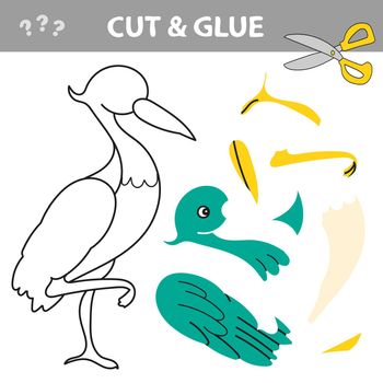 Cut and glue - Simple game for kids. Use scissors and glue and restore the picture. Easy educational paper game for kids with Heron Egret