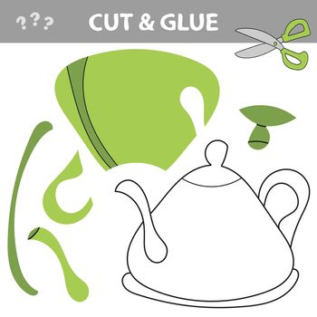 Cut and glue - Simple game for kids. Cut parts of Teapot and glue them. Educational children game, printable worksheet, vector illustration