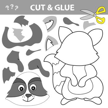 Cut and glue - Simple game for kids. Cut and glue image for smart kids and children. Education game. Vector raccoon