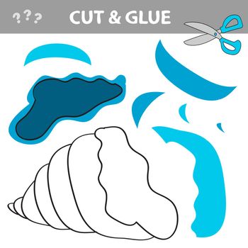 Cut and glue - Simple game for kids. Use scissors and glue and restore the picture inside the contour. Easy paper game for kids with blue seashell