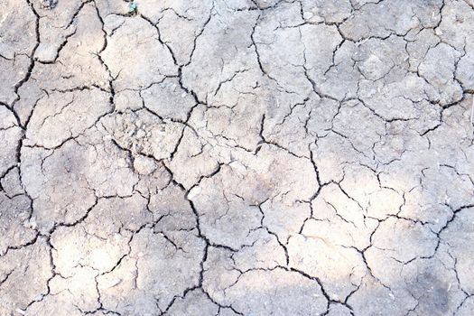 Cracked dry gray earth, close-up of soil erosion. Environmental disaster, drought and crop failure. Environment, hot air