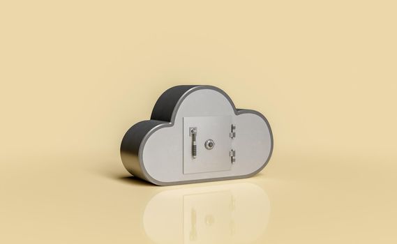 cloud-shaped safe in cloud storage security concept. 3d rendering